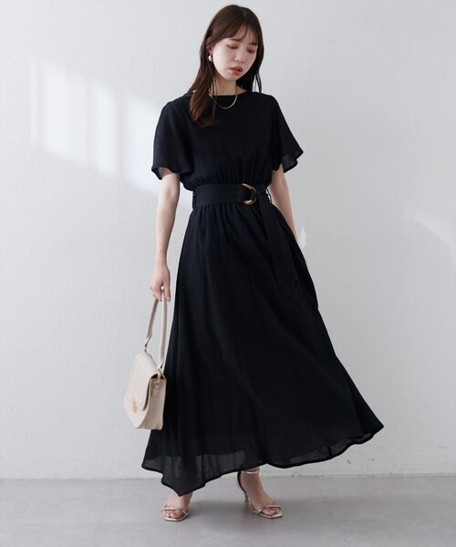 natural couture(ナチュラルクチュール)の「【WEB限定】フレア袖太ベルトワンピース(ワンピース・レディース・グリーン/ブルー/レンガ/ブラック/ベージュ/ブラウン・FREE)」の10枚目の写真