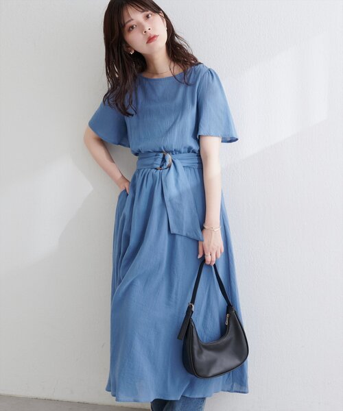 natural couture(ナチュラルクチュール)の「【WEB限定】フレア袖太ベルトワンピース(ワンピース・レディース・グリーン/ブルー/レンガ/ブラック/ベージュ/ブラウン・FREE)」の22枚目の写真