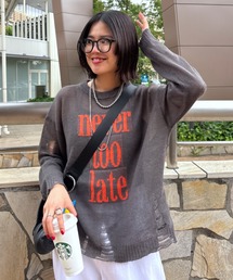 メッセージダメージニットトップス