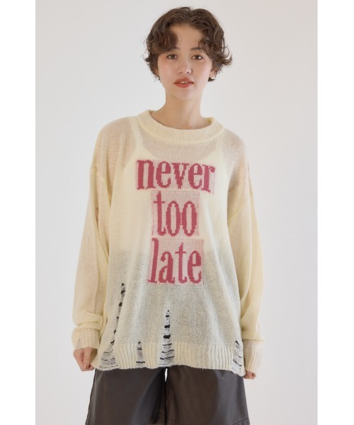 RODEO CROWNS WIDE BOWL（ロデオクラウンズワイドボウル）の「メッセージダメージニットトップス（ニット/セーター・レディース・オフホワイト/チャコールグレー/レッド/イエロー・FREE）」の5枚目の写真