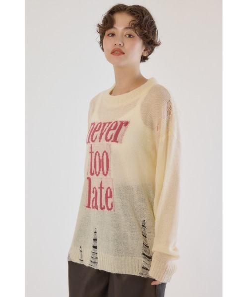 RODEO CROWNS WIDE BOWL（ロデオクラウンズワイドボウル）の「メッセージダメージニットトップス（ニット/セーター・レディース・オフホワイト/チャコールグレー/レッド/イエロー・FREE）」の6枚目の写真