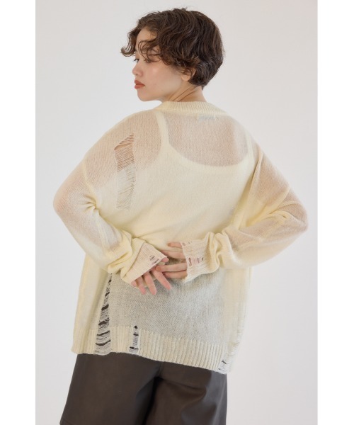 RODEO CROWNS WIDE BOWL（ロデオクラウンズワイドボウル）の「メッセージダメージニットトップス（ニット/セーター・レディース・オフホワイト/チャコールグレー/レッド/イエロー・FREE）」の8枚目の写真