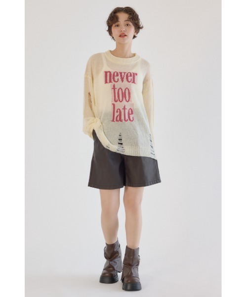 RODEO CROWNS WIDE BOWL（ロデオクラウンズワイドボウル）の「メッセージダメージニットトップス（ニット/セーター・レディース・オフホワイト/チャコールグレー/レッド/イエロー・FREE）」の9枚目の写真