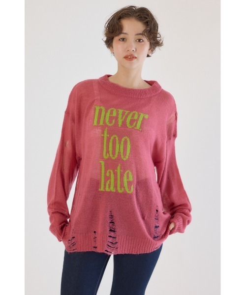 RODEO CROWNS WIDE BOWL（ロデオクラウンズワイドボウル）の「メッセージダメージニットトップス（ニット/セーター・レディース・オフホワイト/チャコールグレー/レッド/イエロー・FREE）」の11枚目の写真