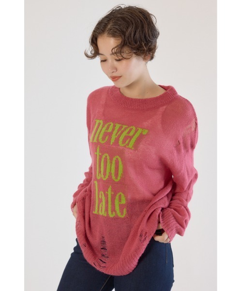 RODEO CROWNS WIDE BOWL（ロデオクラウンズワイドボウル）の「メッセージダメージニットトップス（ニット/セーター・レディース・オフホワイト/チャコールグレー/レッド/イエロー・FREE）」の12枚目の写真