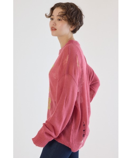 RODEO CROWNS WIDE BOWL（ロデオクラウンズワイドボウル）の「メッセージダメージニットトップス（ニット/セーター・レディース・オフホワイト/チャコールグレー/レッド/イエロー・FREE）」の13枚目の写真