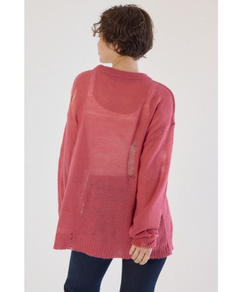 RODEO CROWNS WIDE BOWL（ロデオクラウンズワイドボウル）の「メッセージダメージニットトップス（ニット/セーター・レディース・オフホワイト/チャコールグレー/レッド/イエロー・FREE）」の14枚目の写真