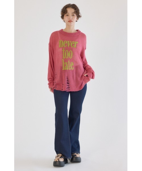 RODEO CROWNS WIDE BOWL（ロデオクラウンズワイドボウル）の「メッセージダメージニットトップス（ニット/セーター・レディース・オフホワイト/チャコールグレー/レッド/イエロー・FREE）」の15枚目の写真