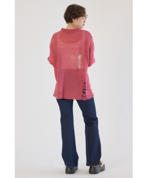 RODEO CROWNS WIDE BOWL（ロデオクラウンズワイドボウル）の「メッセージダメージニットトップス（ニット/セーター・レディース・オフホワイト/チャコールグレー/レッド/イエロー・FREE）」の16枚目の写真