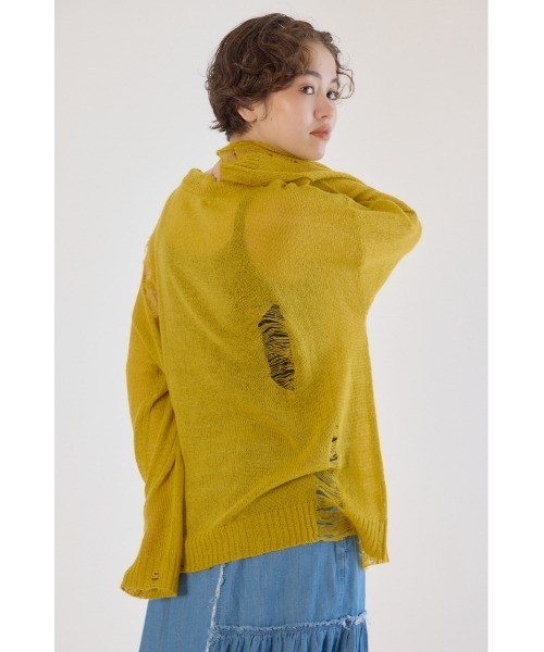 RODEO CROWNS WIDE BOWL（ロデオクラウンズワイドボウル）の「メッセージダメージニットトップス（ニット/セーター・レディース・オフホワイト/チャコールグレー/レッド/イエロー・FREE）」の20枚目の写真