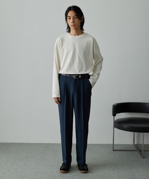 EMMA CLOTHES（エマクローズ）の「【セットアップ対応】TRストレッチスーツ地  1タック センタープレス ワイドテーパードパンツ（スラックス・メンズ・グレイッシュベージュ/ミックスグレー/ダークグレー/ブラック系/ブラック・S/L/M）」の20枚目の写真