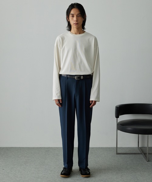 EMMA CLOTHES（エマクローズ）の「【セットアップ対応】TRストレッチスーツ地  1タック センタープレス ワイドテーパードパンツ（スラックス・メンズ・グレイッシュベージュ/ミックスグレー/ダークグレー/ブラック系/ブラック・S/L/M）」の21枚目の写真