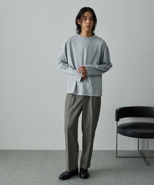 EMMA CLOTHES（エマクローズ）の「【セットアップ対応】TRストレッチスーツ地  1タック センタープレス ワイドテーパードパンツ（スラックス・メンズ・グレイッシュベージュ/ミックスグレー/ダークグレー/ブラック系/ブラック・S/L/M）」の7枚目の写真