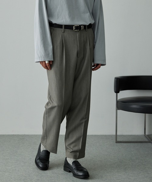 EMMA CLOTHES（エマクローズ）の「【セットアップ対応】TRストレッチスーツ地  1タック センタープレス ワイドテーパードパンツ（スラックス・メンズ・グレイッシュベージュ/ミックスグレー/ダークグレー/ブラック系/ブラック・S/L/M）」の12枚目の写真