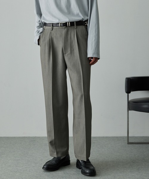 EMMA CLOTHES（エマクローズ）の「【セットアップ対応】TRストレッチスーツ地  1タック センタープレス ワイドテーパードパンツ（スラックス・メンズ・グレイッシュベージュ/ミックスグレー/ダークグレー/ブラック系/ブラック・S/L/M）」の14枚目の写真