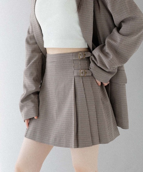 Heather（ヘザー）の「ベルト付きサイドプリーツミニスカート　581536（スカート・レディース・ベージュ系その他/ブラウン系その他/グレー・M/S）」の3枚目の写真