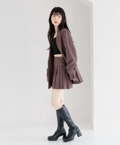 Heather（ヘザー）の「ベルト付きサイドプリーツミニスカート　581536（スカート・レディース・ベージュ系その他/ブラウン系その他/グレー・M/S）」の10枚目の写真