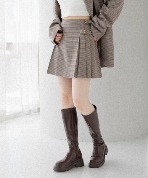 Heather（ヘザー）の「ベルト付きサイドプリーツミニスカート　581536（スカート・レディース・ベージュ系その他/ブラウン系その他/グレー・M/S）」の22枚目の写真