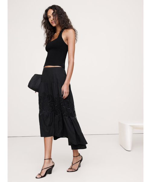 Banana Republic（バナナリパブリック）の「コットン ＆レース ドロップウエスト ティアードスカート（スカート・レディース・ブラック・2/0/4/6/8）」の3枚目の写真
