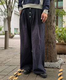 【ユニセックス】ブラスト加工ボタンフライツイルパンツ/ワイドストレート
