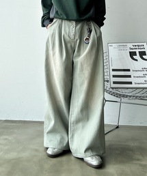 UNDERSTATEMENTs | 【ユニセックス】ブラスト加工ボタンフライツイルパンツ/ワイドストレート(デニムパンツ)