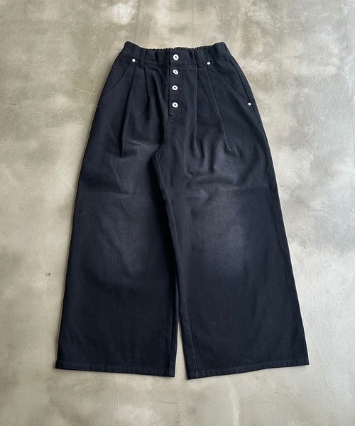 UNDERSTATEMENTs（アンダーステイトメント）の「【ユニセックス】ブラスト加工ボタンフライツイルパンツ/ワイドストレート（デニムパンツ・メンズ・ネイビー/ブラウン/ライトグレー/ブラック・LARGE/MEDIUM/SMALL）」の5枚目の写真