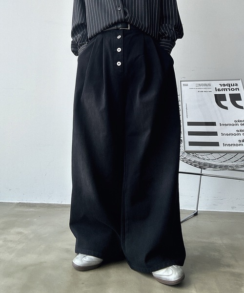 UNDERSTATEMENTs（アンダーステイトメント）の「【ユニセックス】ブラスト加工ボタンフライツイルパンツ/ワイドストレート（デニムパンツ・メンズ・ネイビー/ブラウン/ライトグレー/ブラック・LARGE/MEDIUM/SMALL）」の13枚目の写真