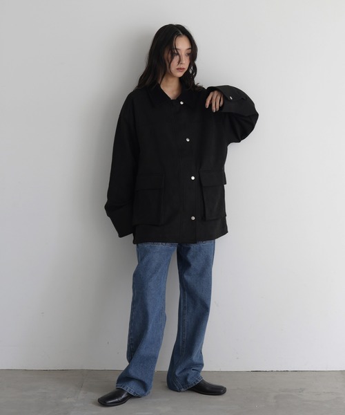 【新品】メルトンカバーオール 黒 XS セール】フェイクスエードカバーオール（カバーオール）｜hellam（へ