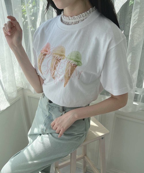 F i.n.t（フィント）の「トリプルアイスクリームプリントTシャツ/SweetsCollection（Tシャツ/カットソー・レディース・ホワイト・FREE）」の3枚目の写真