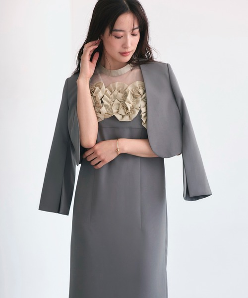 オケージョンドレス 結婚式 ストレッチ ｜ ボレロ ＆ フリル ワンピ