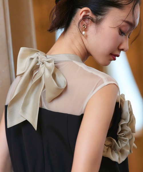 RUIRUE BOUTIQUE（ルイルエブティック）の「オケージョンドレス 結婚式 ストレッチ ｜ ボレロ ＆ フリル ワンピ セットアップ ｜ 二次会 披露宴 美脚 ワンピース オケージョン お呼ばれ パーティードレス（ドレス・レディース・アッシュグレー/ブラック/ホワイト×ブラック・S/M/L/LL）」の10枚目の写真