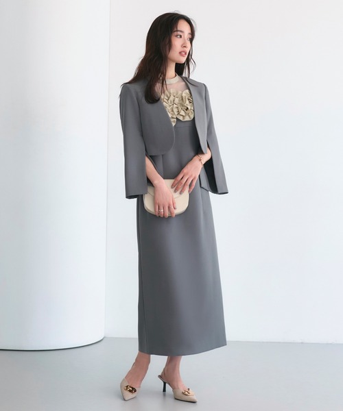 RUIRUE BOUTIQUE（ルイルエブティック）の「オケージョンドレス 結婚式 ストレッチ ｜ ボレロ ＆ フリル ワンピ セットアップ ｜ 二次会 披露宴 美脚 ワンピース オケージョン お呼ばれ パーティードレス（ドレス・レディース・アッシュグレー/ブラック/ホワイト×ブラック・S/M/L/LL）」の13枚目の写真