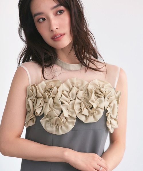 オケージョンドレス 結婚式 ストレッチ ｜ ボレロ ＆ フリル ワンピ