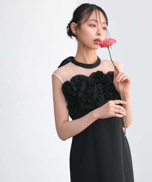 RUIRUE BOUTIQUE（ルイルエブティック）の「オケージョンドレス 結婚式 ストレッチ ｜ ボレロ ＆ フリル ワンピ セットアップ ｜ 二次会 披露宴 美脚 ワンピース オケージョン お呼ばれ パーティードレス（ドレス・レディース・アッシュグレー/ブラック/ホワイト×ブラック・S/M/L/LL）」の4枚目の写真