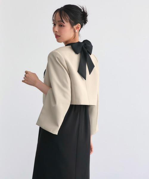 RUIRUE BOUTIQUE（ルイルエブティック）の「オケージョンドレス 結婚式 ストレッチ ｜ ボレロ ＆ フリル ワンピ セットアップ ｜ 二次会 披露宴 美脚 ワンピース オケージョン お呼ばれ パーティードレス（ドレス・レディース・アッシュグレー/ブラック/ホワイト×ブラック・S/M/L/LL）」の7枚目の写真