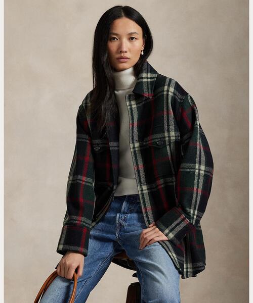 チェック ウールブレンド ツイル シャツ ジャケット（カバーオール