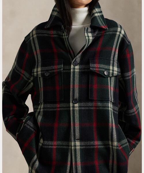 チェック ウールブレンド ツイル シャツ ジャケット（カバーオール