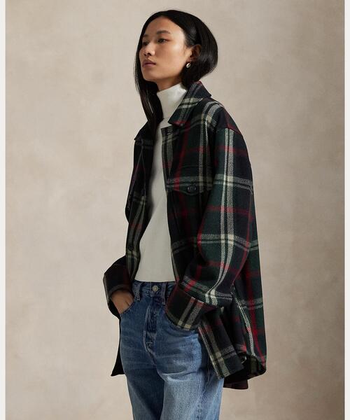 チェック ウールブレンド ツイル シャツ ジャケット（カバーオール