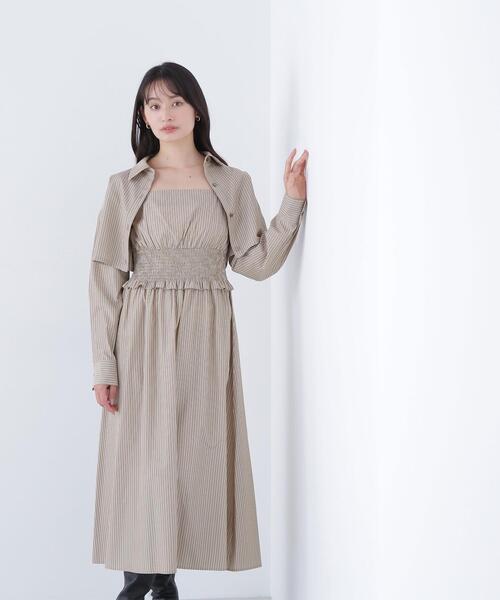 NATURAL BEAUTY BASIC(ナチュラルビューティーベーシック)の「◇レイヤードマルチストライプワンピース(ワンピース・レディース・ベージュ系その他/ブルー系その他・MEDIUM/P/S)」の2枚目の写真