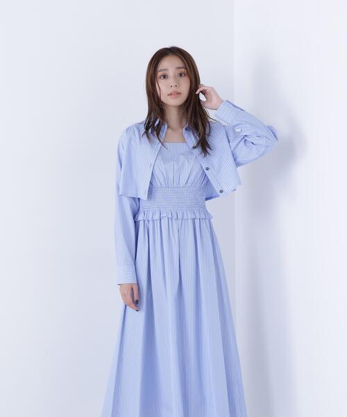 NATURAL BEAUTY BASIC(ナチュラルビューティーベーシック)の「◇レイヤードマルチストライプワンピース(ワンピース・レディース・ベージュ系その他/ブルー系その他・MEDIUM/P/S)」の1枚目の写真