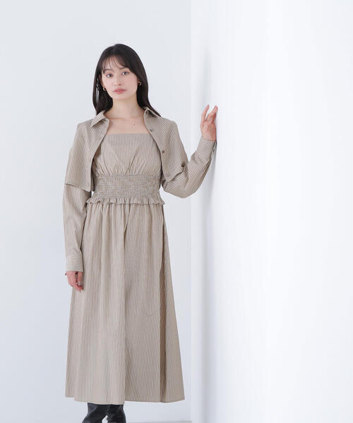 NATURAL BEAUTY BASIC(ナチュラルビューティーベーシック)の「◇レイヤードマルチストライプワンピース(ワンピース・レディース・ベージュ系その他/ブルー系その他・MEDIUM/P/S)」の2枚目の写真