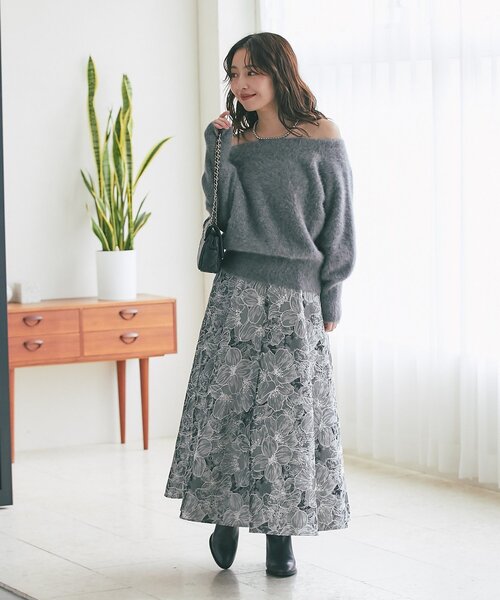 miki監修・最強モテニット】ヘアリーウールカシミヤ混オフショルニット