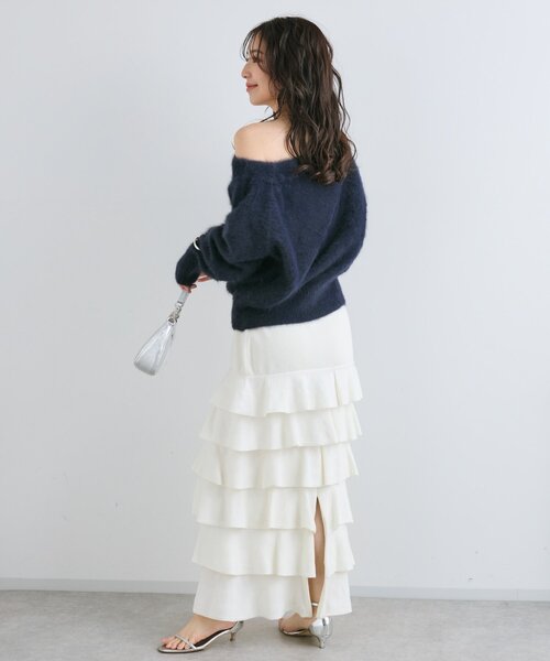 La boutique BonBon（ラブティックボンボン）の「【今すぐお届け！・miki監修】ヘアリーウールカシミヤ混オフショルニット（ニット/セーター・レディース・ミント/オフホワイト/グレー/ピンク/ネイビー・FREE）」の17枚目の写真