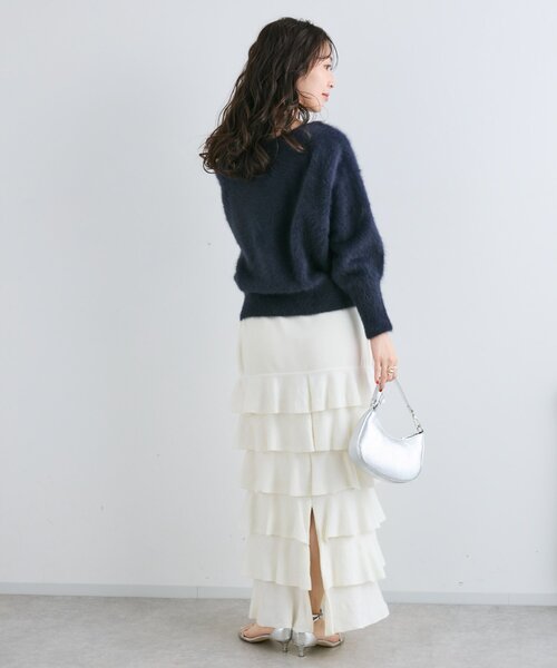 La boutique BonBon（ラブティックボンボン）の「【今すぐお届け！・miki監修】ヘアリーウールカシミヤ混オフショルニット（ニット/セーター・レディース・ミント/オフホワイト/グレー/ピンク/ネイビー・FREE）」の18枚目の写真