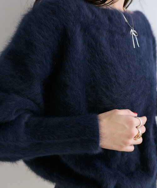 La boutique BonBon（ラブティックボンボン）の「【今すぐお届け！・miki監修】ヘアリーウールカシミヤ混オフショルニット（ニット/セーター・レディース・ミント/オフホワイト/グレー/ピンク/ネイビー・FREE）」の21枚目の写真