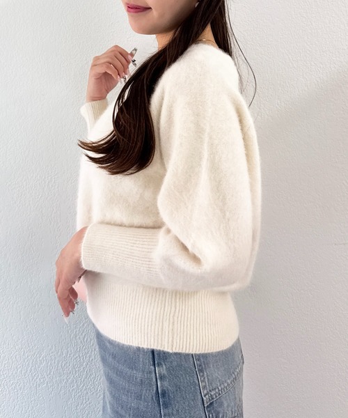 美品✳︎45R カシミアニットワンピース エルボーパッチ アイボリー