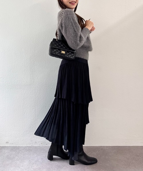 La boutique BonBon（ラブティックボンボン）の「【今すぐお届け！・miki監修】ヘアリーウールカシミヤ混オフショルニット（ニット/セーター・レディース・ミント/オフホワイト/グレー/ピンク/ネイビー・FREE）」の10枚目の写真