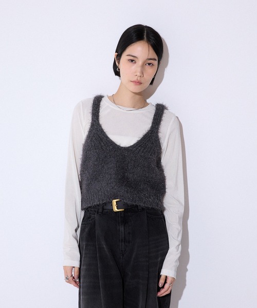 JEANASIS（ジーナシス）の「3GフェザーMIXニットNS/592554（ニット/セーター・レディース・ネイビー/チャコールグレー/グレー・FREE）」の2枚目の写真