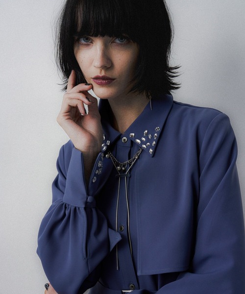 【美品】HARE　ビジューデザインワンピース　ブルー　ベルト付き HARE（ハレ）の「ビジューデザインワンピース(HARE)（ワンピース