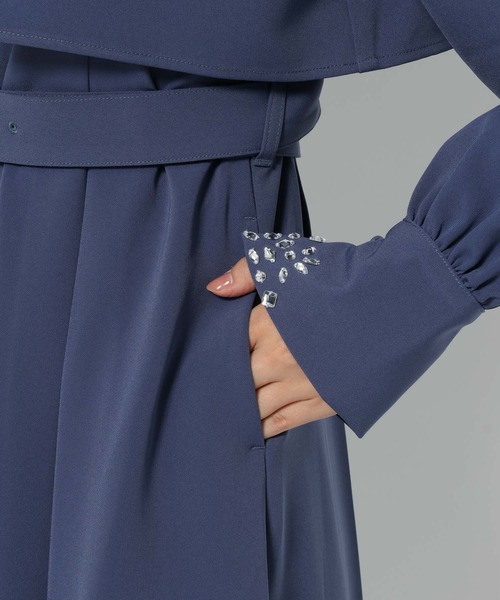 【美品】HARE　ビジューデザインワンピース　ブルー　ベルト付き HARE（ハレ）の「ビジューデザインワンピース(HARE)（ワンピース